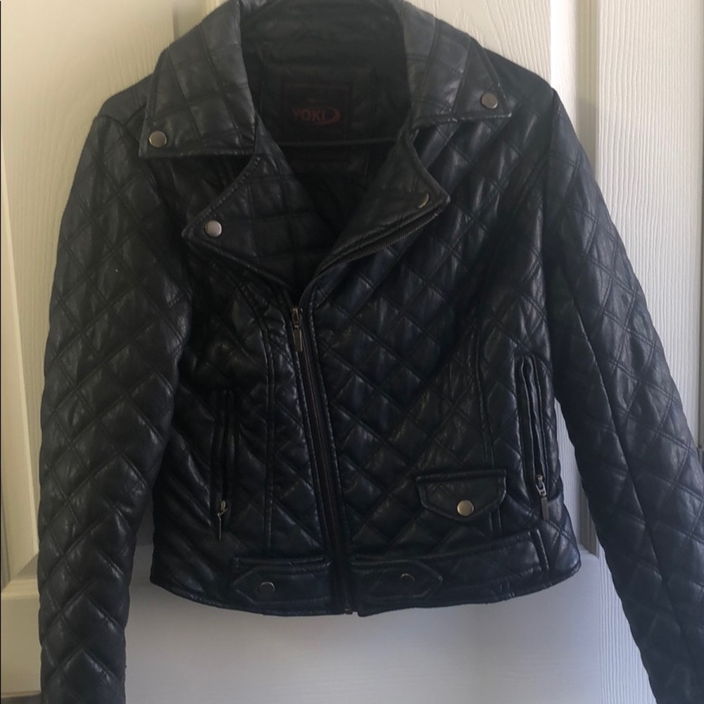 Black pu leather motorcycle style jacket